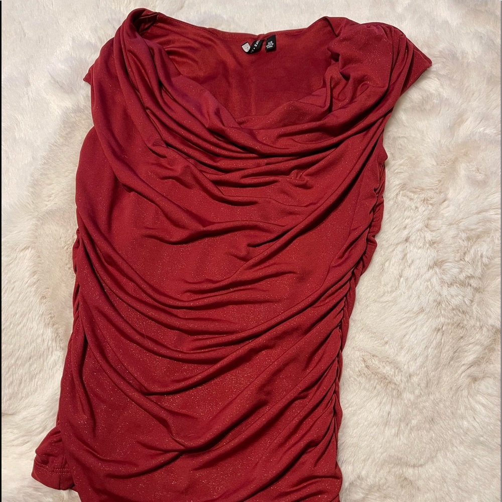 XS - Red Top w/gold sparkle - Ruched & Stretchy